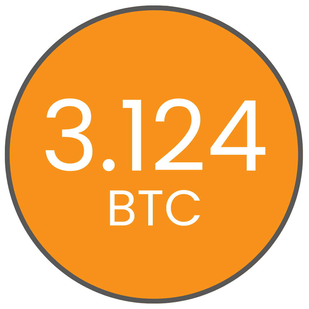 Orange circle with '3.124 BTC' text on a white background