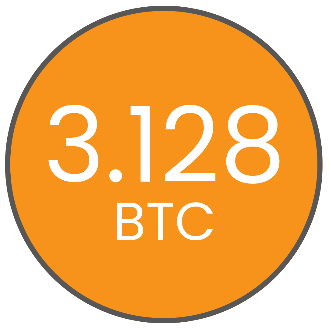 Orange circle with '3.128 BTC' text on a white background